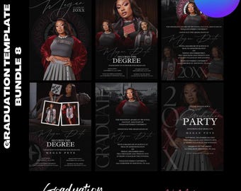 Graduation Invitation Flyer Template, Fully editable, Multicolor options (Canva Editable)