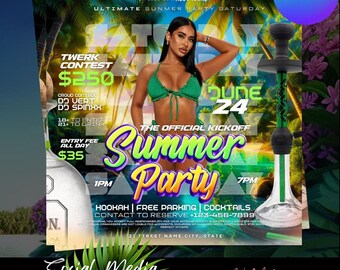 Summer Party Flyer Template, Social Media Post (Canva Editable)