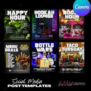 Happy Hour Flyer (6 TEMPLATES), Ladies night, Hookah Loungers, Happy Hour, Cocktail Flyer, Beer Flyer, Bar & Grill, Club Flyer, Taco Tuesday