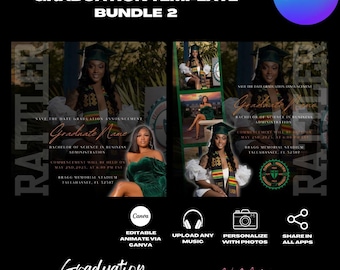 Graduation Invitation Flyer Template, Fully editable, Multicolor options (Canva Editable)