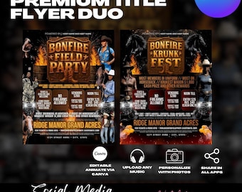 Bonfire Party Flyer Vorlage, Western Theme (Canva Editable)