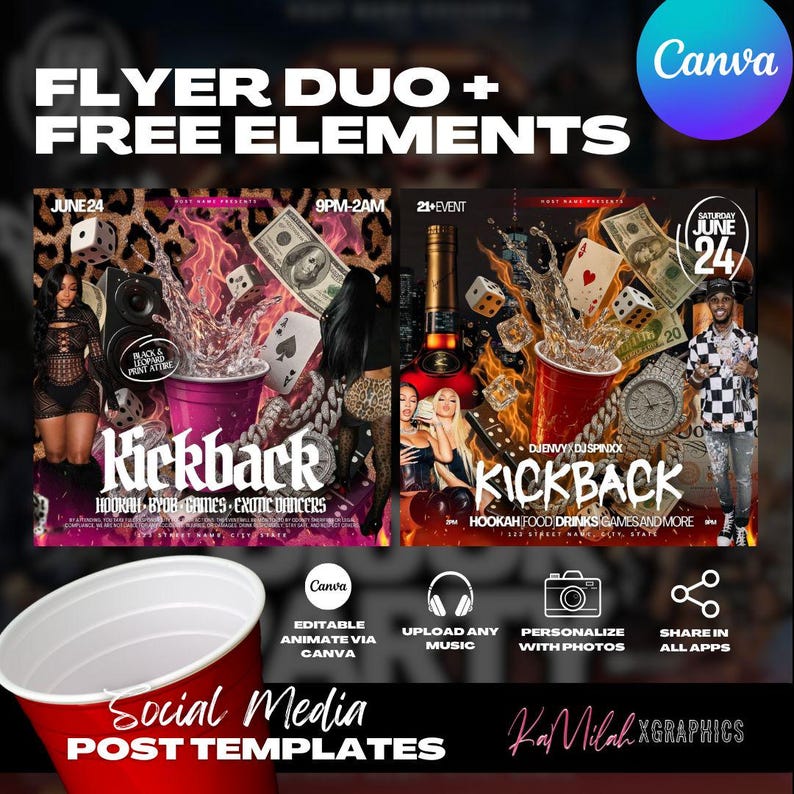 Kickback Card Kickback Party Flyer Templates, Canva Editable (digital Download) - Etsy
