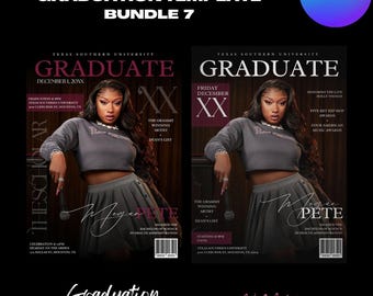 Magazine Cover Graduation Invitation Template, Canva (2 Templates)