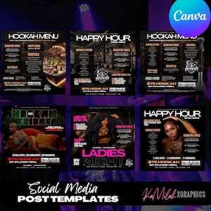 Hookah Flyer (6 TEMPLATES), Hookah menu, Event flyer, Hookah Party Flyer, Party Flyer, Hookah Lounge, Ladies night, Hookah Bar, Drink menu
