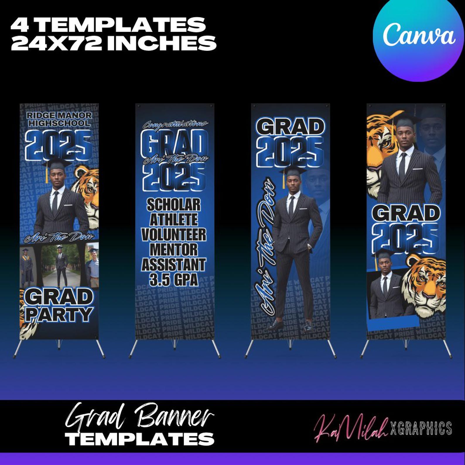 Graduation Banner Templates, Multicolor, Editable Canva Design (digital ...