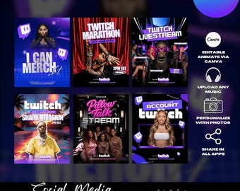 Twitch Flyer Templates, Social Media Marketing, Canva Editable (Digital Download)