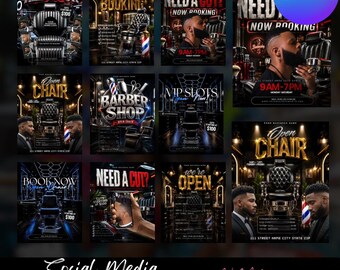 Barber Shop Flyer Templates, Barber, Canva Editable (Digital Download)