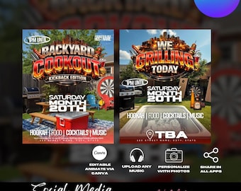 Backyard Cookout Flyer Template, Editable BBQ Party Invitation, Kickback invite (Canva)