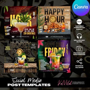 Happy Hour Flyer (4 TEMPLATES), Hookah Flyer, Happy Hour, Cocktail, Beer Flyer, Bar & Grill, Karaoke, Tropical, Bar, Club Flyer