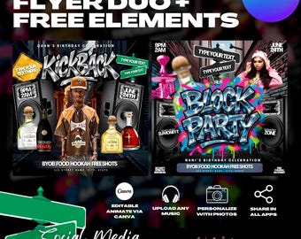 Kickback & Block Party Flyer Templates, Editable Canva (Digital Download)