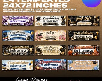 Graduation Banner Templates, Editable Canva Design, Multicolor (Digital Download)