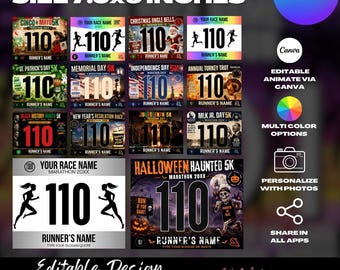 Custom Race Bib Canva Template, Running Party Bundle (Digital Download)