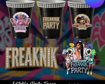 Customizable Party Cup Template, Freaknik, 90s party, throwback, Editable Design (Canva)