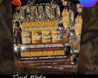 Modèle de flyer fête camouflage Bonfire, VTT, moto tout-terrain (modifiable sur toile)