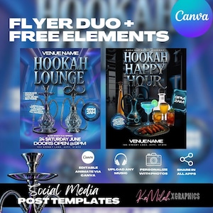 Hookah Flyer (2 TEMPLATES), Hookah menu, Event flyer, Hookah Party Flyer, Party Flyer, Hookah Lounge, Ladies night, Hookah Bar, Club Flyer