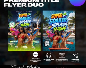 Pool Party Flyer Templates Canva Editable (Digital Download)