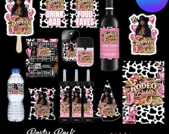 Sjabloon rodeo verjaardagsfeestje, sticker cowgirlfeest, rodeofeest, westernfeest (digitale download van Canva)