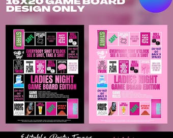 Editable Girls night Game Board Template, 16x20 (Canva Digital Download)