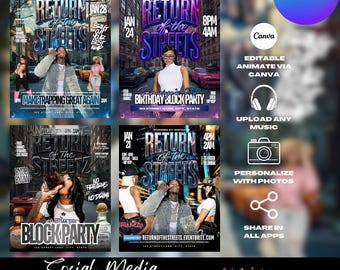 Modèles modifiables de flyers de club, Block Party, Canva (téléchargement numérique)
