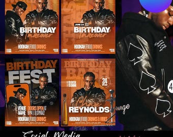 Male Birthday Flyer Templates, Event Celebration (Canva Editable)