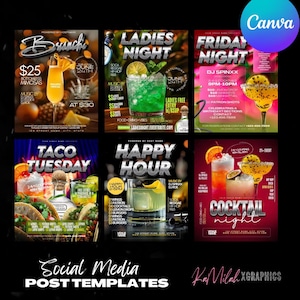 Happy Hour Flyer (6 TEMPLATES), Ladies night, Hookah Loungers, Happy Hour, Cocktail Flyer, Beer Flyer, Bar & Grill, Club Flyer, Taco Tuesday