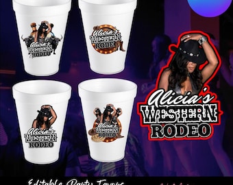 Editable Party Cup Template, Customizable Western Rodeo Design (Canva Digital)