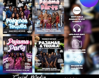 Pajama Party Flyer Templates, Editable Canva Design (Digital Download)