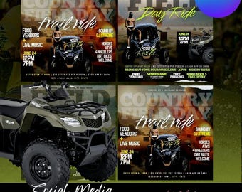 Modèle de Flyer Trail Ride, soirée VTT, soirée western (modifiable sur toile)