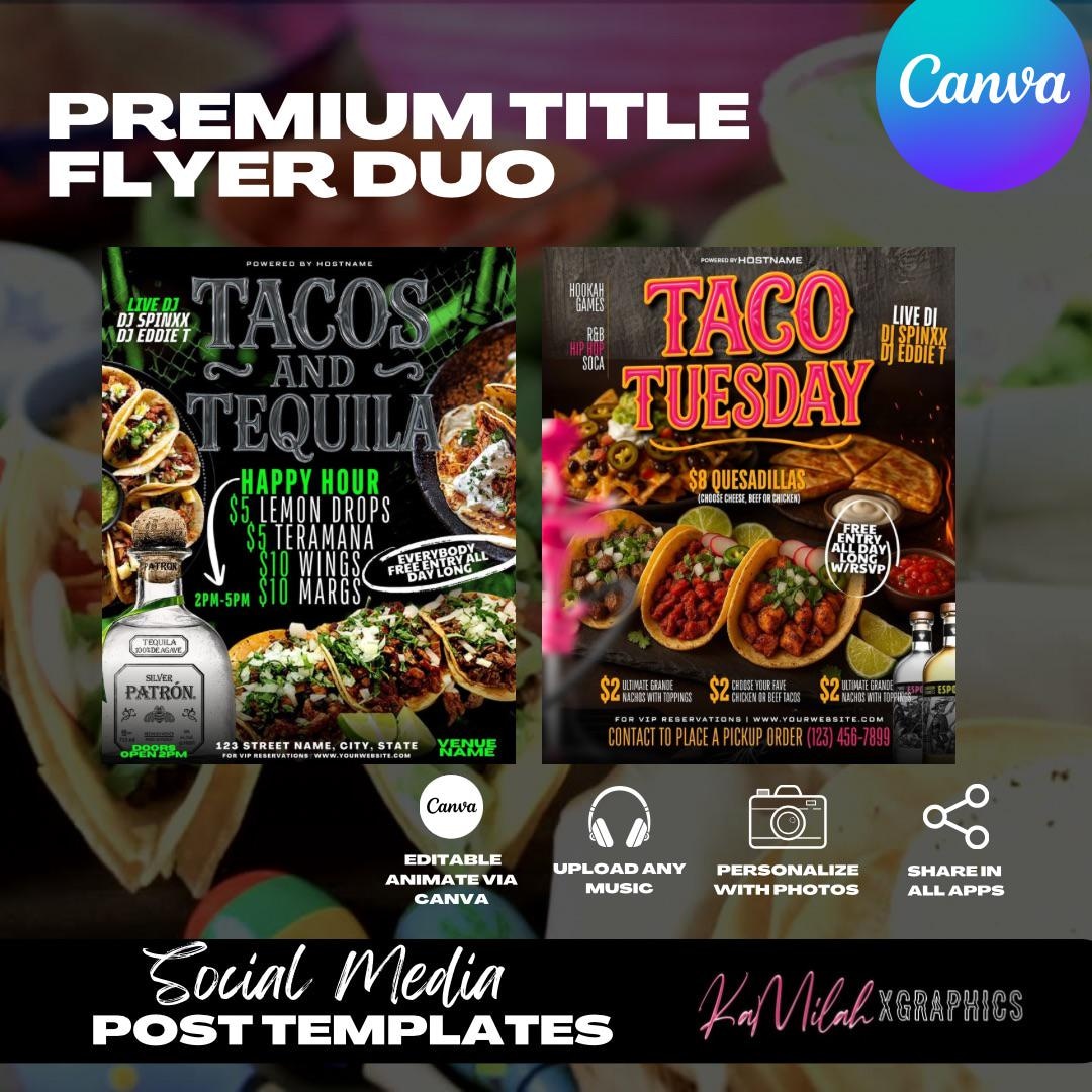 Taco Tuesday Flyer Template, Tacos & Tequila, Restaurant Marketing ...