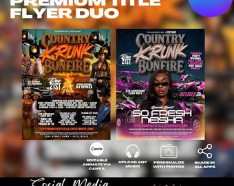 Flyersjablonen vreugdevuurfeest, western, camouflage, rodeo-thema (bewerkbaar op canvas)