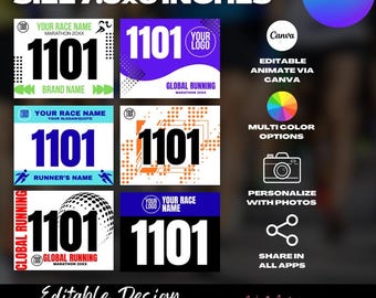 Race Bibs Template, Custom Race Bib, Printable Racing Bib, Running Race Bib Party Bundle, Racing Canva Template, Running Bibs Template