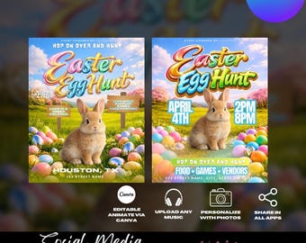 Editable Event Flyer Templates, Easter, Easter Egg Hunt, Canva (Digital Download)
