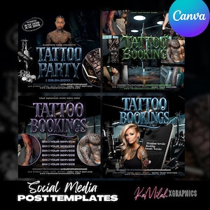 Tattoo Flyer (4 TEMPLATES), Tattoo Booking, Tattoo Flyer, Tattoo Artist Flyer, Tattoo Business Flyer, Book A Tattoo Booking Flyer
