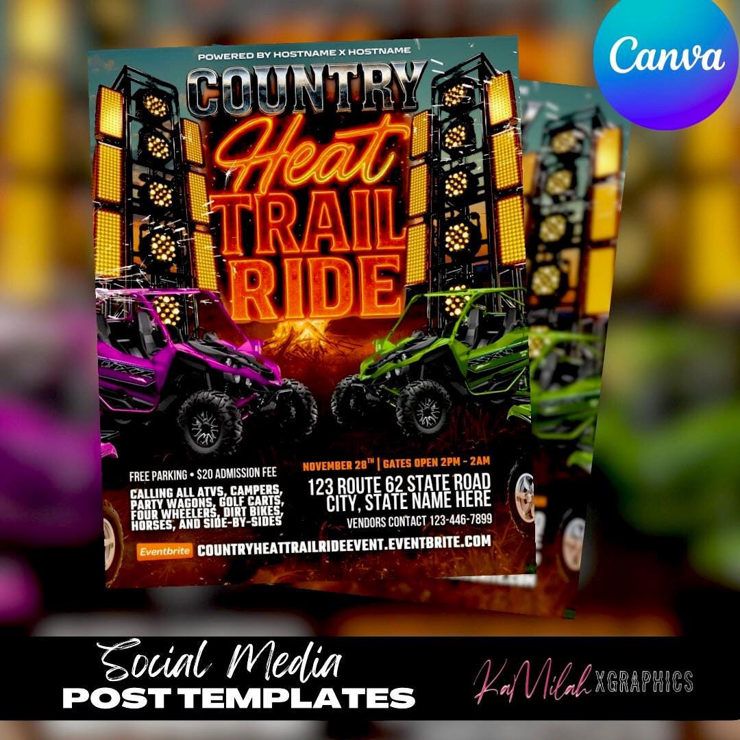 Trail Ride Party Flyer, ATV, Dirtbike Event (editable Canva Template ...