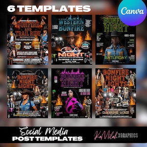Bonfire Flyer (6 TEMPLATES), Western Party Flyer, Birthday Western Party, Western Flyer, Cowgirl theme party, Rodeo, Dukes and boots