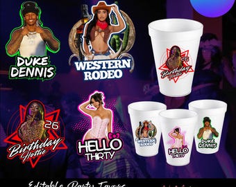 Custom Party Cups, Editable Styrofoam Cup Design (Canva Template)