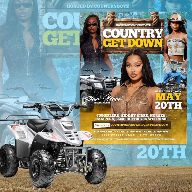 Western ATV Party Flyer Templates, Country Trail Ride (canva Editable ...