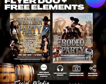 Western & Rodeo Party Flyer Vorlagen (Canva)
