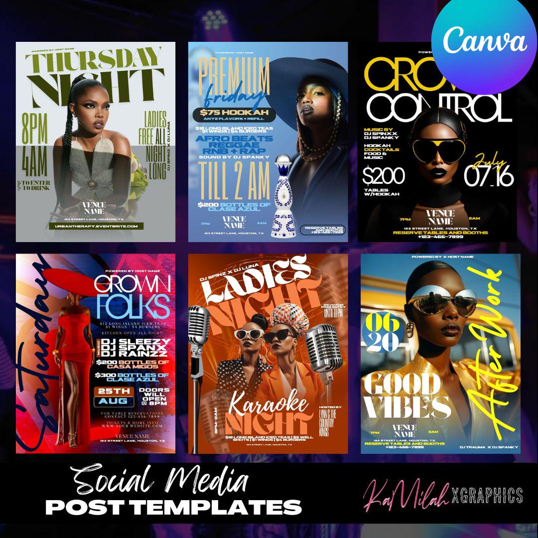 Club Flyer (6 TEMPLATES), Ladies night Flyer, Event Flyer, Party Flyer, Girls Night Flyer, Birthday Flyer, Premade template