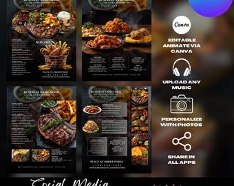 Sjablonen voor menukaart eten, restaurantmarketing (bewerkbaar op canvas)