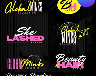 Custom text logo bundle, Luxury Logo Design, Business Branding, Beauty Logo Set, Hair Logo, Lash Logo, Canva Editable logo, Logo template,