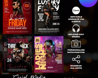 Editable Club Flyer Templates, Ladies Night, Canva (Digital Download)