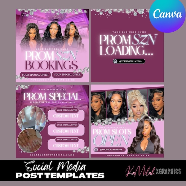 Prom flyer, Hair Booking Flyer, Book Now Flyer, Appointment Flyer, Make up, Nails , Booking Flyer, Canva Template, DIY Booking Flyer