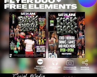 Modèles de flyers pour kickback et block party, toile modifiable (téléchargement numérique)