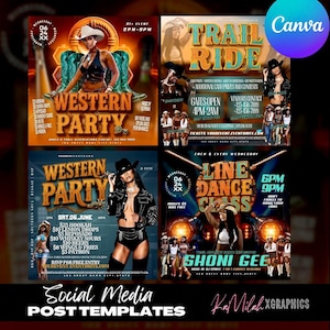 Western Flyer (4 TEMPLATES), Western Party Flyer, Birthday Western Party Flyer, Night Club Flyer, Cowgirl theme party,Rodeo, Dukes and boots