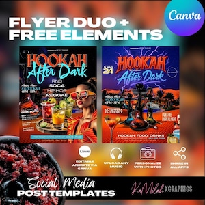 Hookah Flyer (2 TEMPLATES), Hookah menu, Event flyer, Hookah Party Flyer, Party Flyer, Hookah Lounge, Ladies night, Hookah Bar, Club Flyer