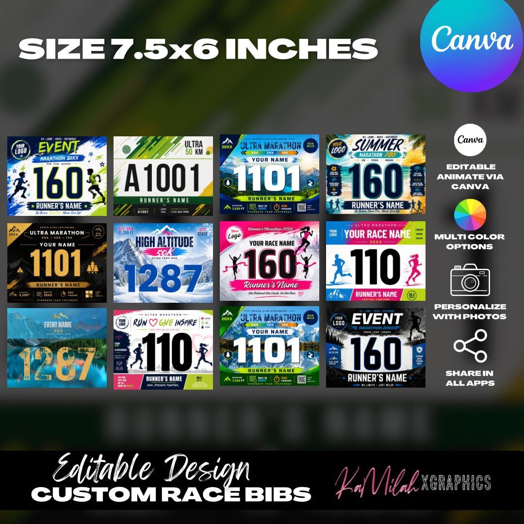 Custom Race Bib Canva Template (digital Download) - Etsy UK