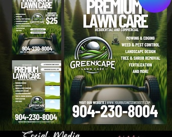 Lawn Care Flyer Bundle, Landscaping Service Templates (Canva Editable)