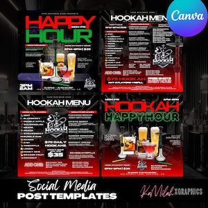 Hookah Flyer (4 TEMPLATES), Hookah menu, Event flyer, Hookah Party Flyer, Party Flyer, Hookah Lounge, Ladies night, Hookah Bar, Drink menu