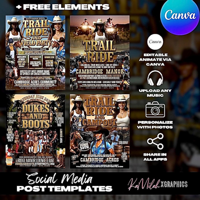 Rodeo Program Design Western Party Flyer Templates, Rodeo, Trail Ride (editable Canva) - Etsy